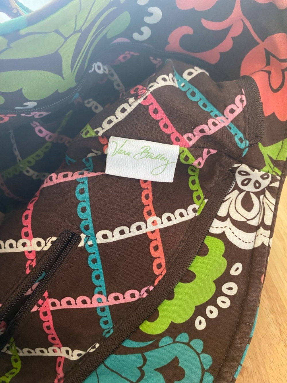 Vera Bradley Lola Quilted Floral Large Shoulder Purse in Brown and Pink - Picture 7 of 16